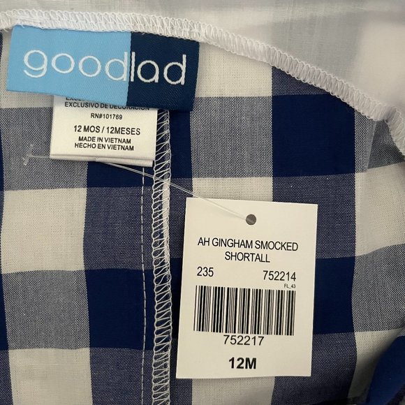 NEW with tags Good Lad American flag gingham smocked shortall boy’s sz 12 months - Picture 11 of 14